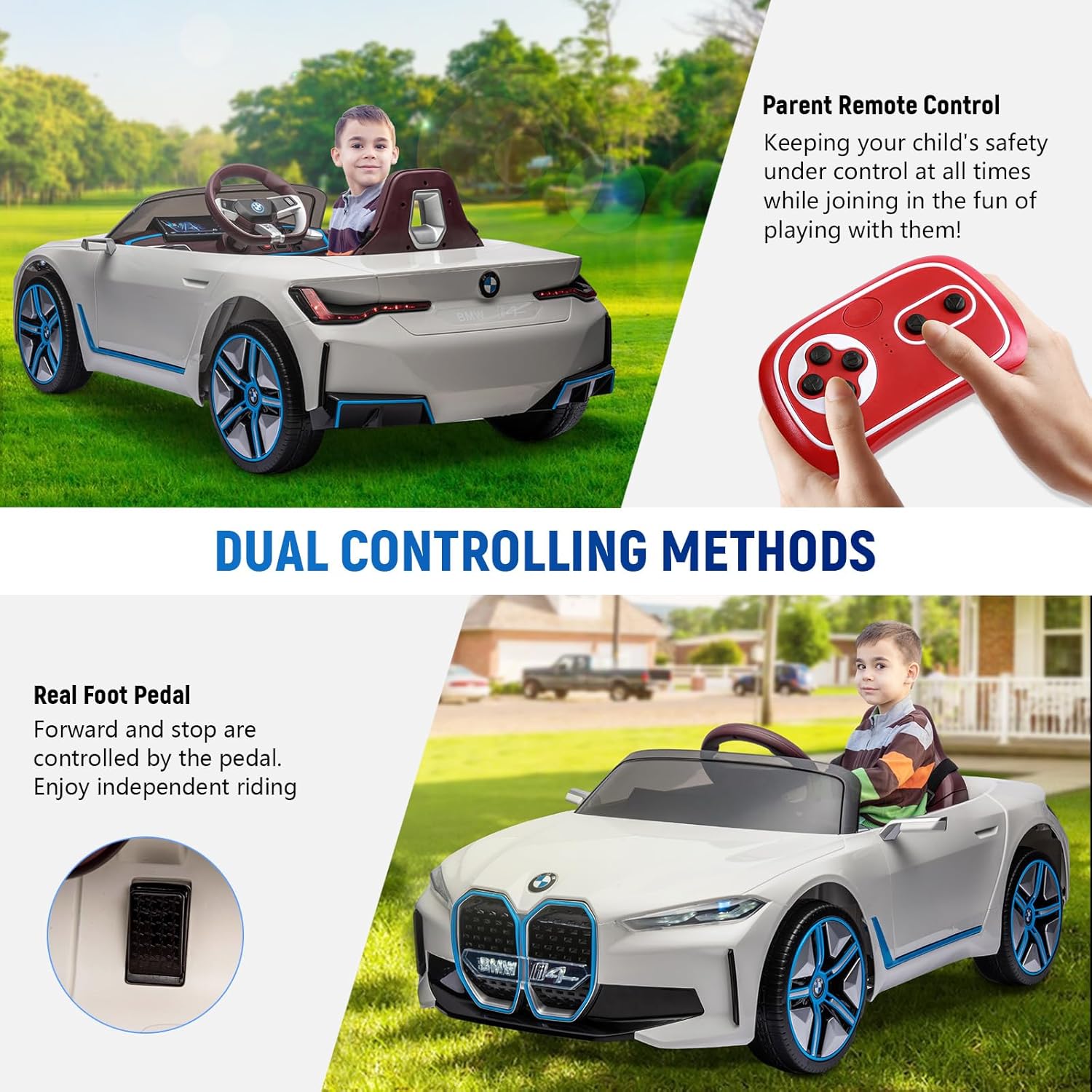 Licensed BMW Car for Kids, 12V Ride on Car w/Parent Remote Control, LED Headlights, Music Player & Horn, Bluetooth, Soft Start, Kids Electric Vehicle for Toddlers Boys Girls (White)