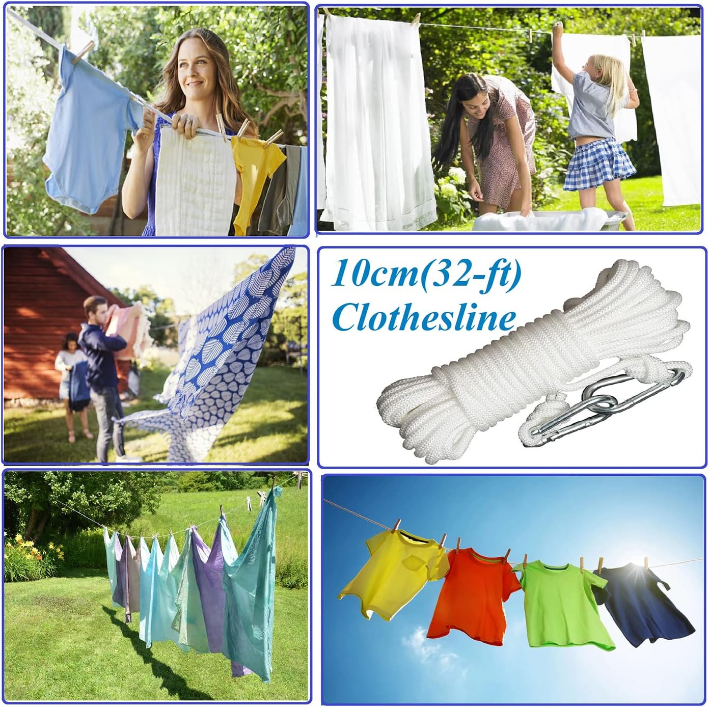 Clothesline Clothes Drying Rope Portable Travel Clothesline Adjustable for Indoor Outdoor Laundry Clothesline, Perfect Windproof Clothes Line, Hanger for Camping Travel & Home Use(White)