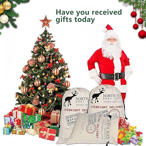 Miniatura 6 de Inspireyee Paquete de 6 bolsas de Navidad grandes de Papá Noel, lona de Navidad, de algodón, con cordones (patrón 6, 19.5 x 27.5)