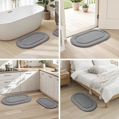 Miniatura 8 de HOMEIDEAS Juego de 2 alfombras de baño, tapetes de baño suaves y microfibra absorbente, lavables a máquina, para ducha, bañera, cocina (20 x 32 + 16