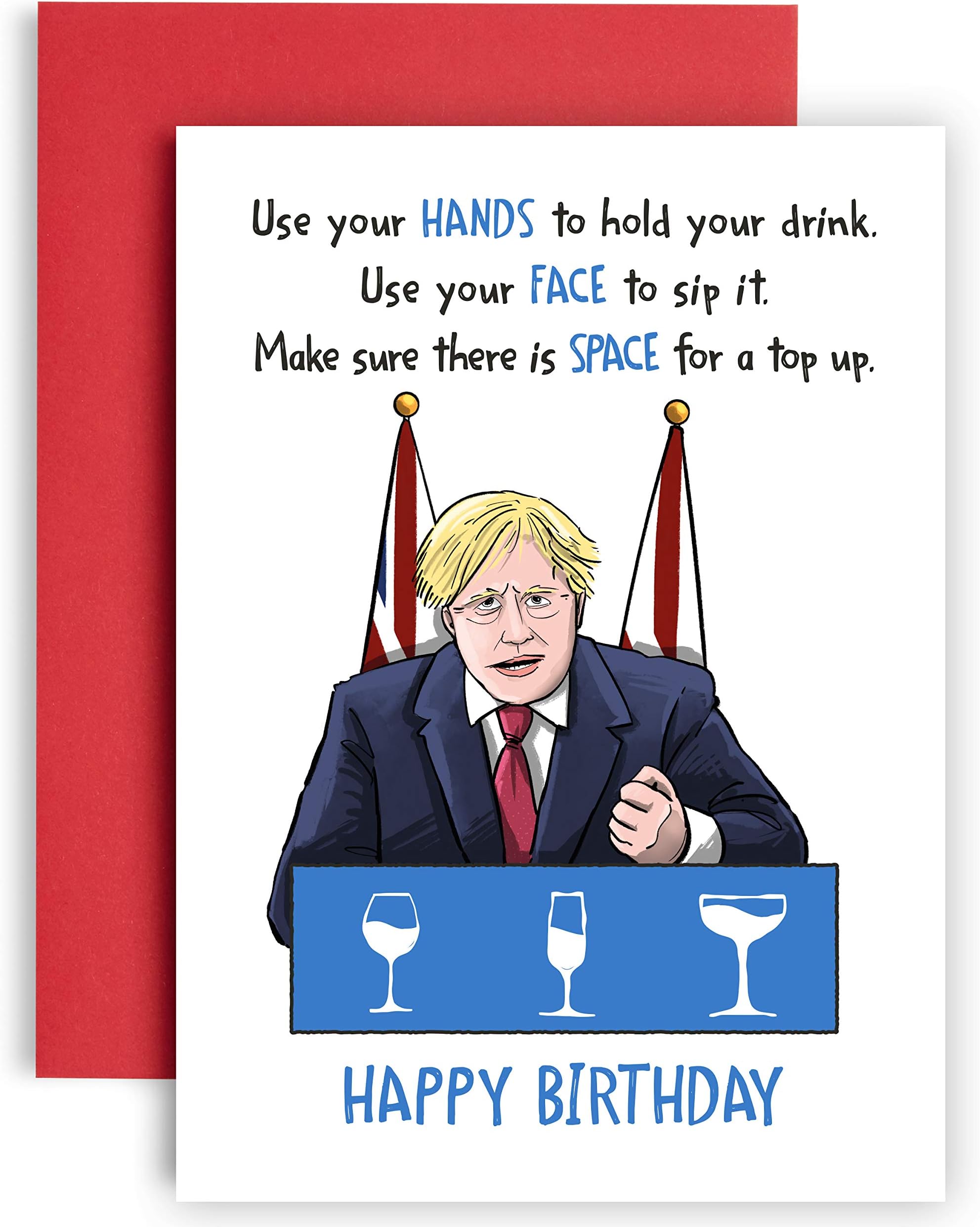 Funny Hands Face Space Birthday Cards for her - Boris Johnson Birthday Cards for him - Funny Birthday Card for Friend Women - Birthday Card for Men - Happy Birthday Card - A5 21cm by 14.8cm
