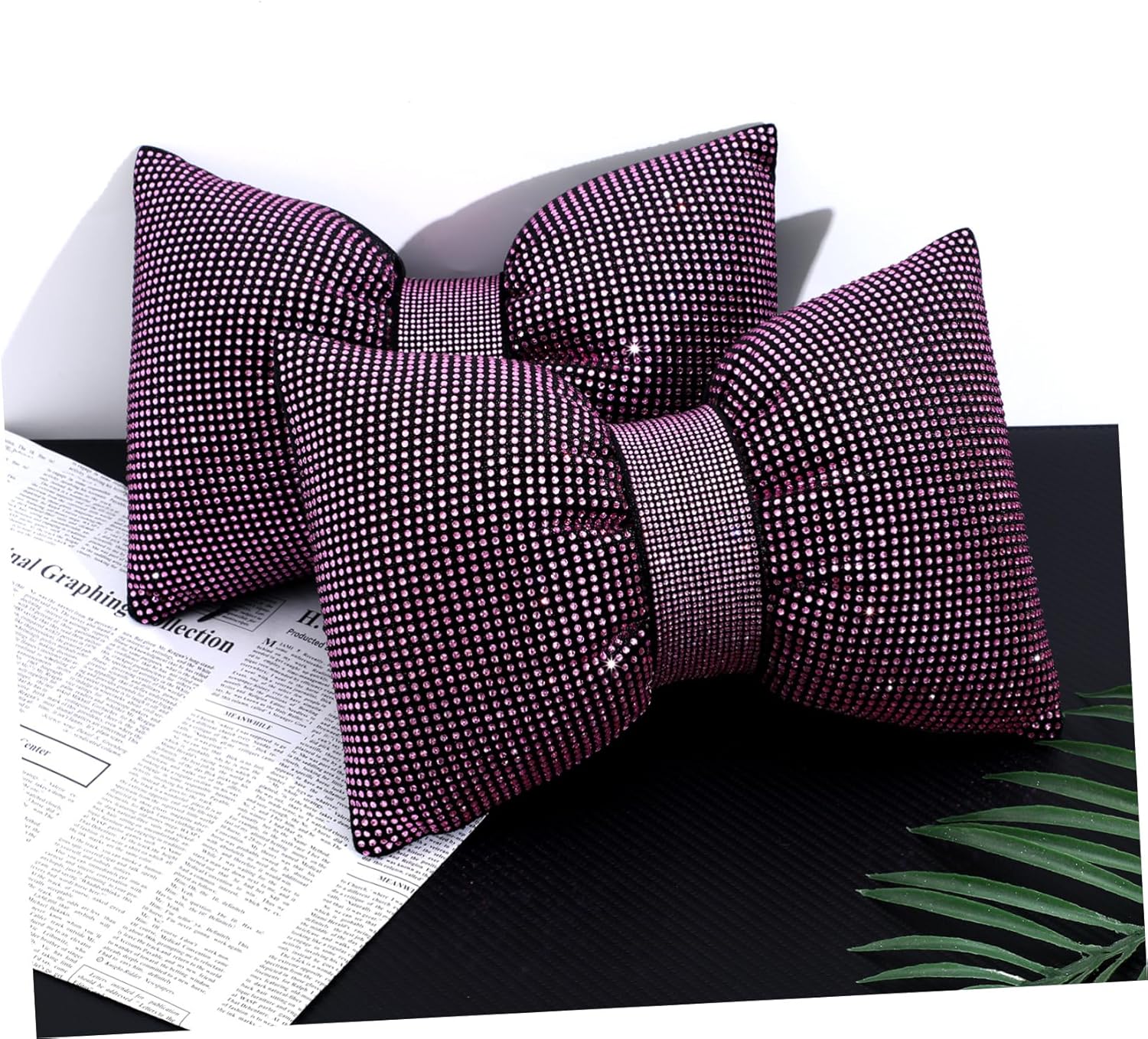 Cute Rhinestone Bow Pillow for Car Comfortable Neck Support Decorative Headrest for Women Easy Install