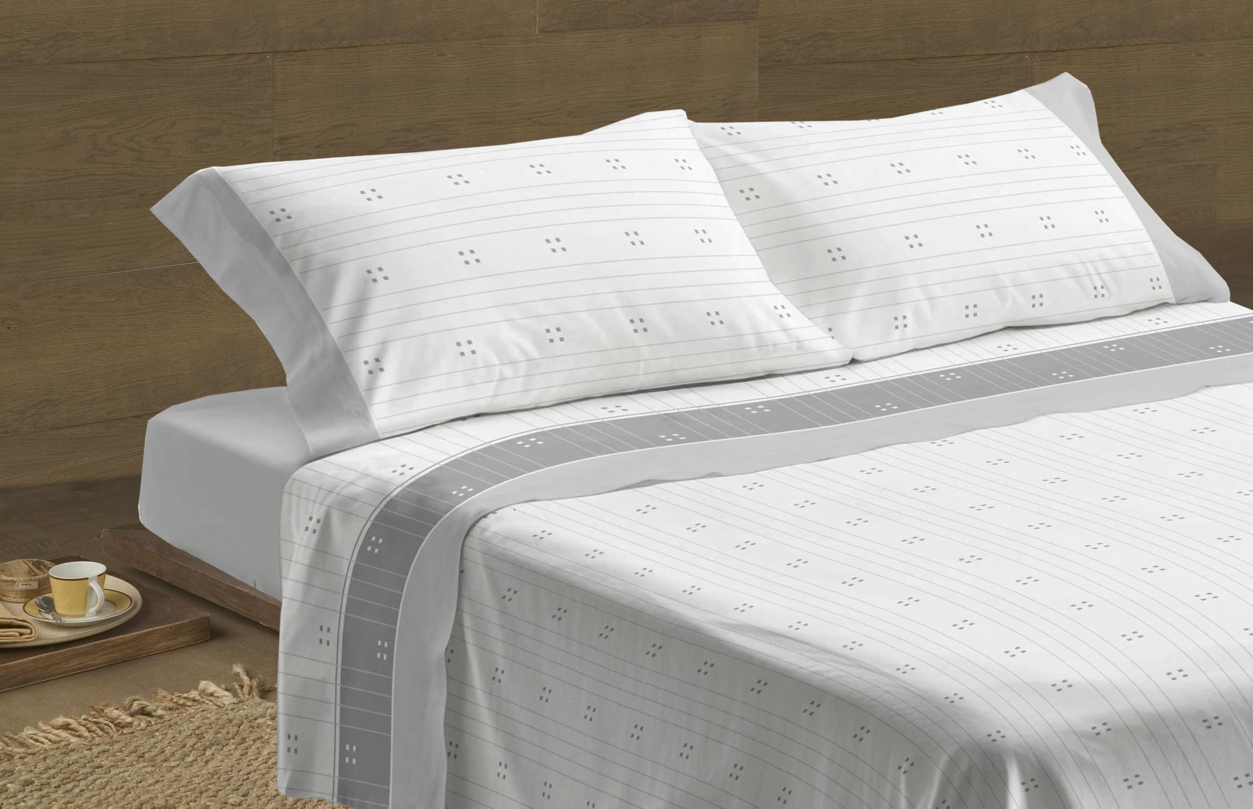 Juegos de Sabanas 150x200CM 3 Piezas 100% Algodón 144 Hilos Ajuste preciso colchon 30CM De Altura Suaves Transpirables Lavables Diarias Cama Ropa Hogar Dulce Gris 1 Funda Almohada