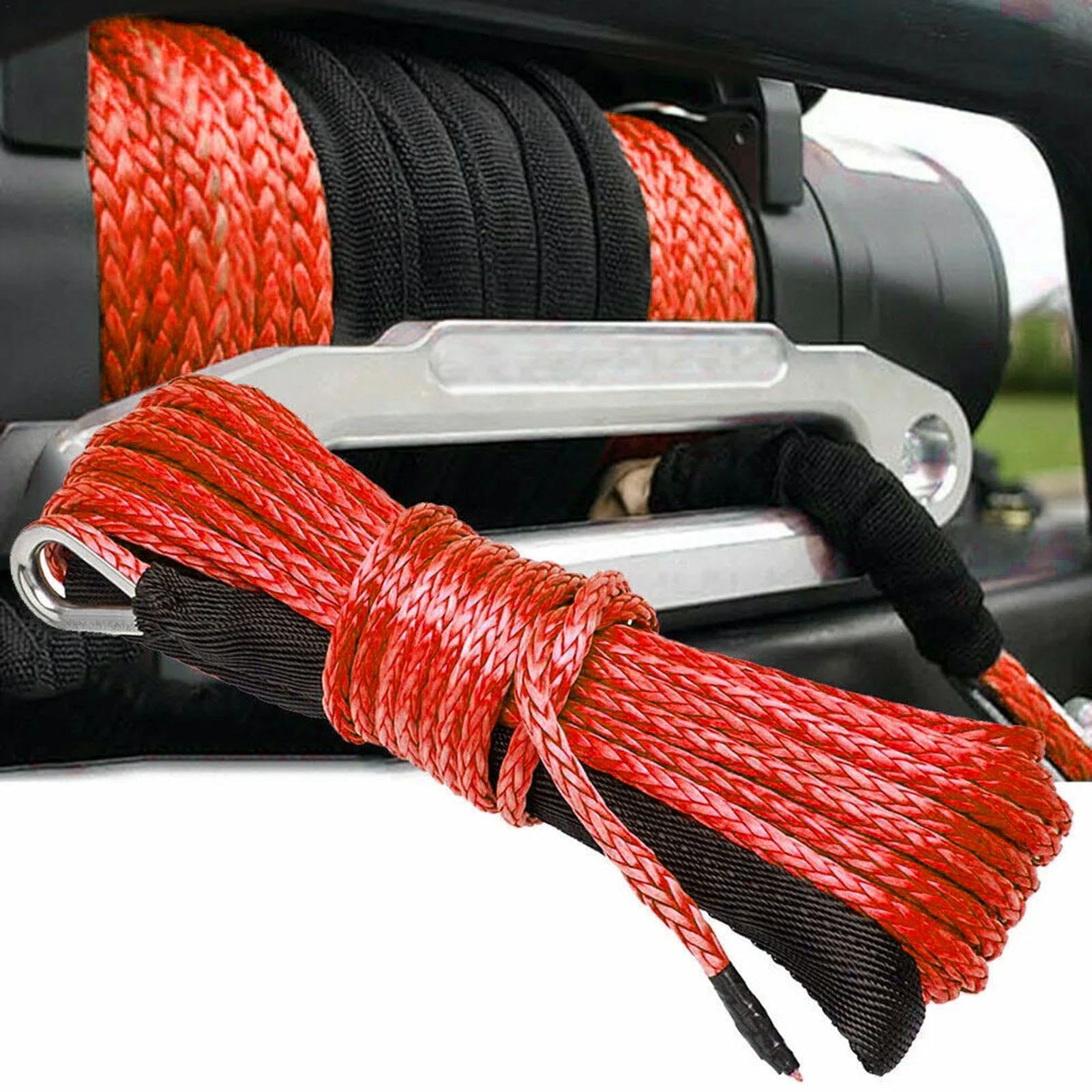 Câble de Treuil Synthétique avec Gaine, 6 mm x 15 m Cordes Remorquage Synthétique à 12 Brins 7700lbs pour Voiture Camion ATV UTV