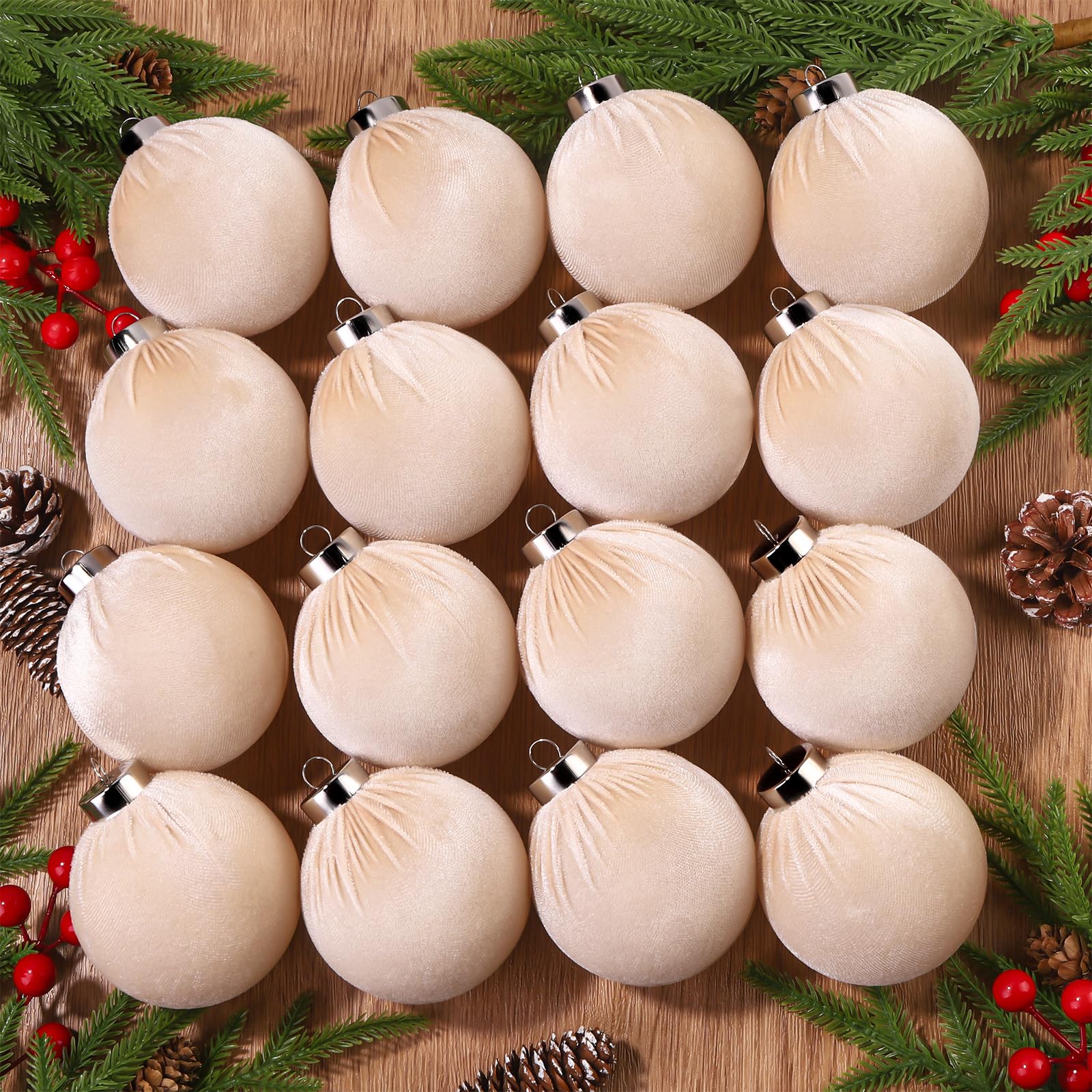12 bolas de terciopelo grandes blancas de Navidad de 3.14 pulgadas