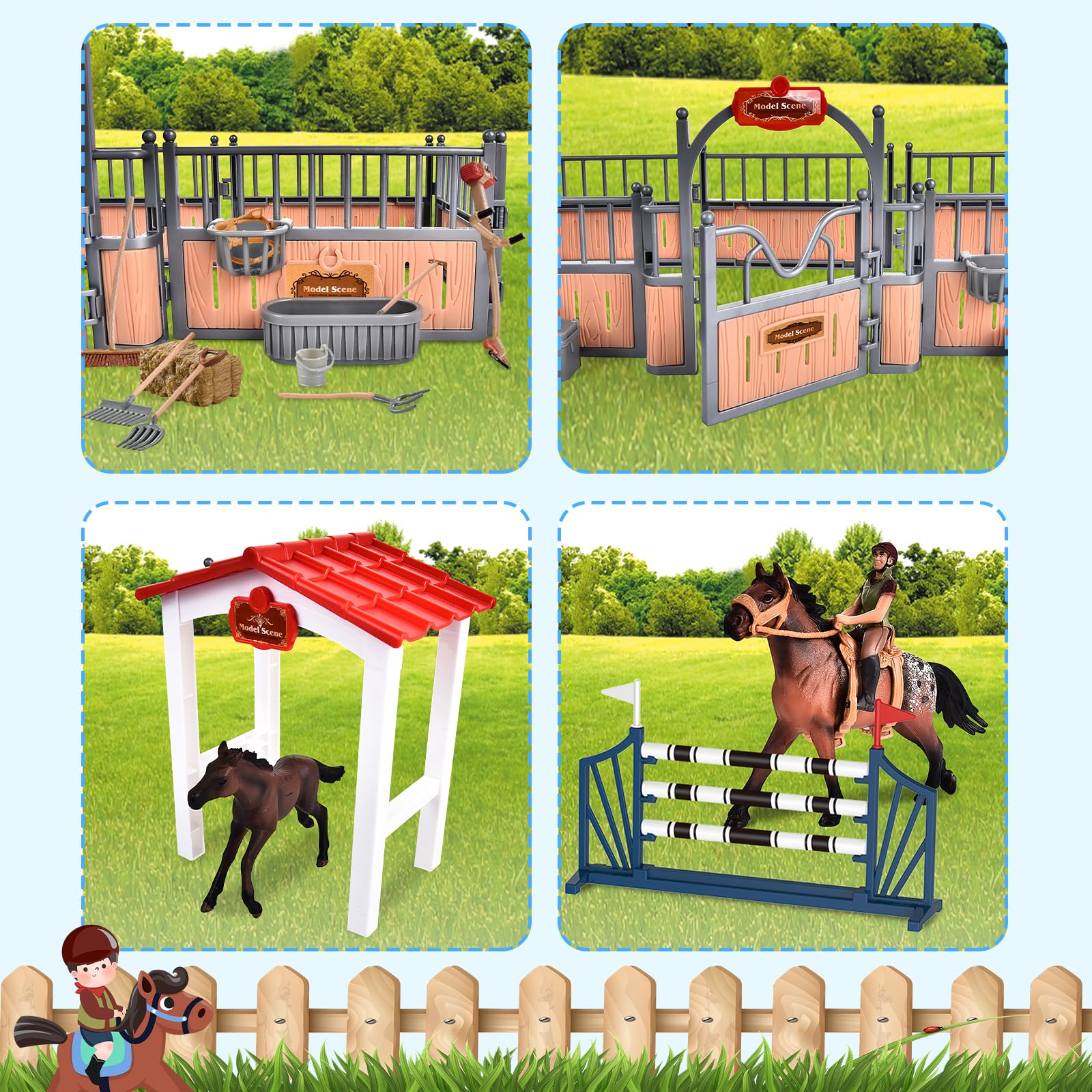 Herenear Cavallo Giocattolo Fattoria Set Con Recinto Figurine, 55 Pezzi Stabile Scuderia Cavalli, Stalla E Fienile, Regali Di Natale E Compleanno Per Bambini