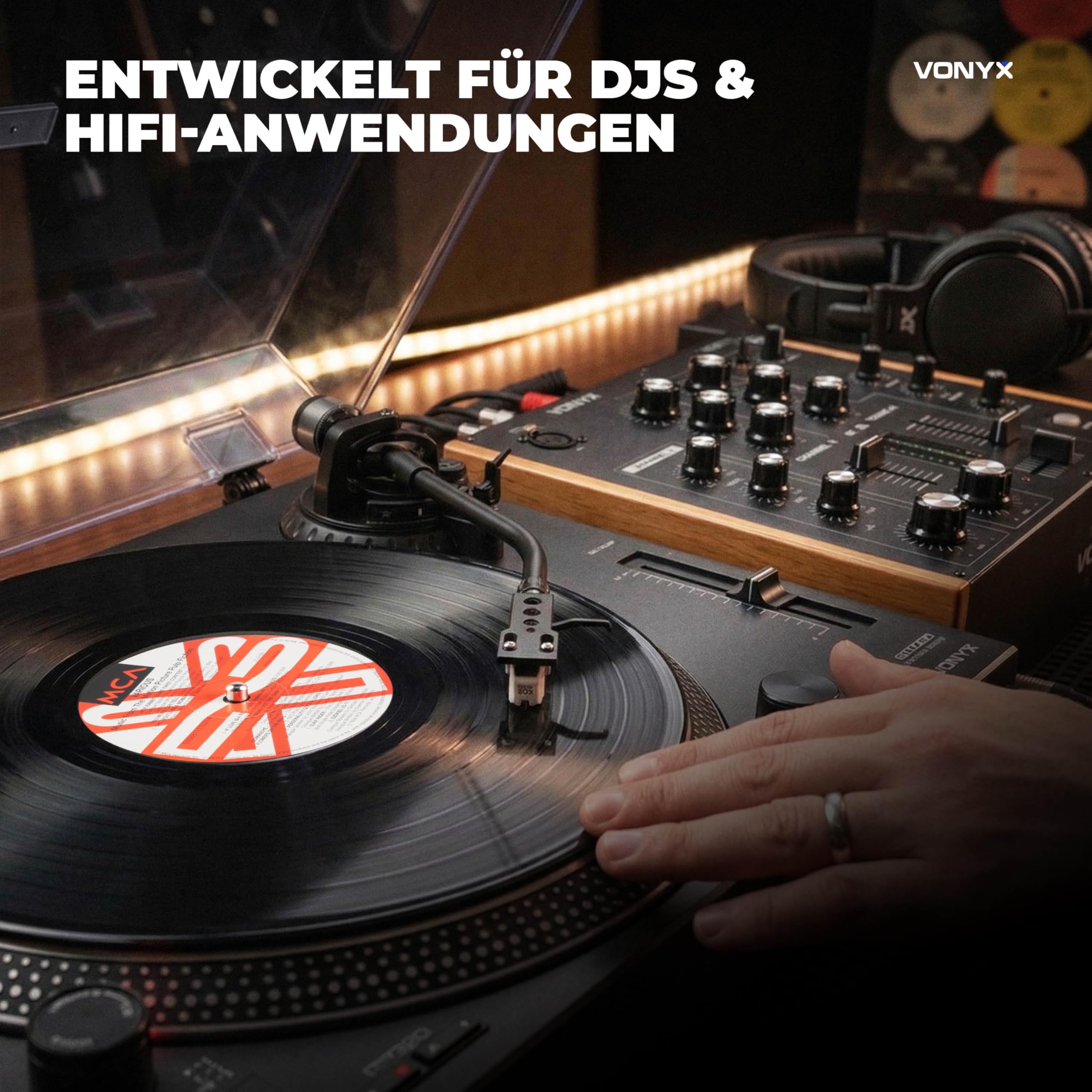 Vonyx DT3000 - DJ Plattenspieler mit Riemenantrieb - Automatik Schallplattenspieler mit integriertem Vorverstärker, S-Tonarm, Record Player inkl. AT3600 Tonabnehmer, USB-Digitalisierung - Schwarz
