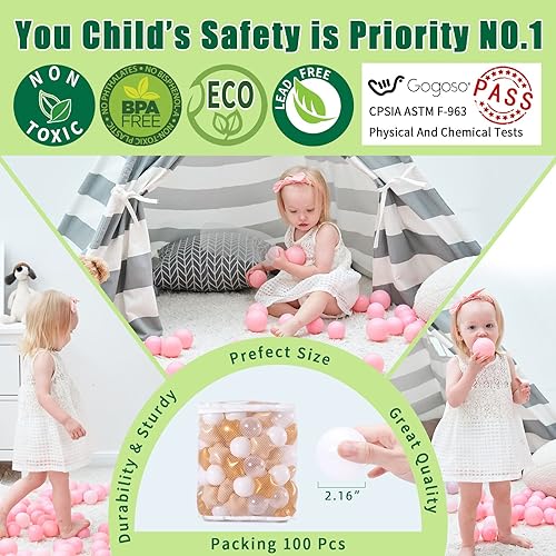 Miniatura 139 de GOGOSO 100 bolas de plástico para bebés y niñas pequeñas para casa de juegos, piscina para bebés, centros de diversión, para bebés, niños, niños 100