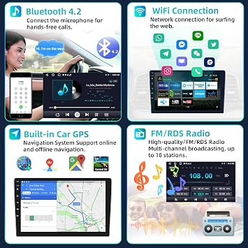 Podofo 2+32G Double Din Car Stereo with Wireless Apple Carplay Android Auto 10.1 Inch Touchscreen Android Radio Supports GPS Navigation, WiFi, RDS, Split Screen + Backup Camera & Mic