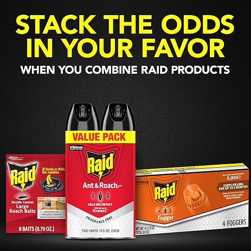 Miniatura 9 de Raid Asesino concentrado de plagas de alcance profundo y nebulizadores de cucarachas, para cucarachas, hormigas, grillos y otros insectos, mata