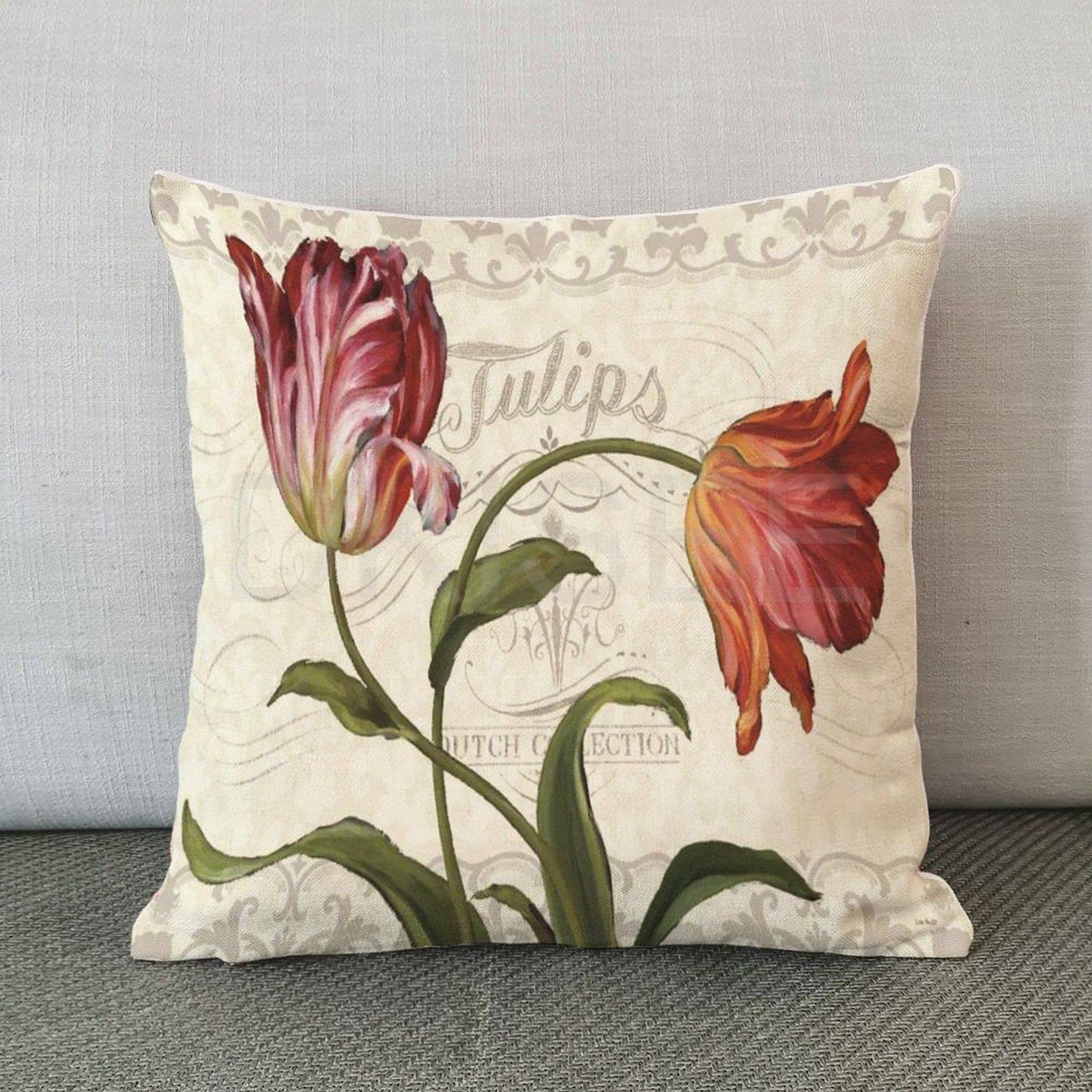 Cuscino Quadrato 45x45 Con Fiori E Piante Selvatiche - Federa In Cotone Stile Botanico Per Divano E Letto