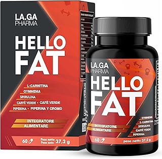 HelloFat© Integratore con Spirulina, L-Tirosina, Arancio Amaro, Piperina, Cromo. Natural complex per Uomo e Donna, Formula Completa, 60 Capsule Made in Italy, 2 Mesi