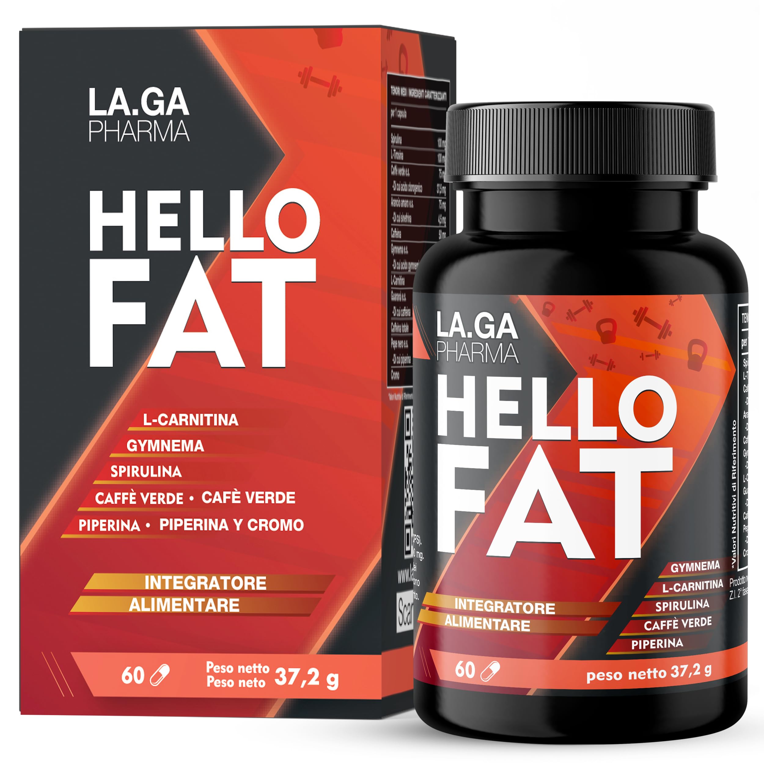 HelloFat© Integratore con Spirulina, L-Tirosina, Arancio Amaro, Piperina, Cromo. Natural complex per Uomo e Donna, Formula Completa, 60 Capsule Made in Italy, 2 Mesi