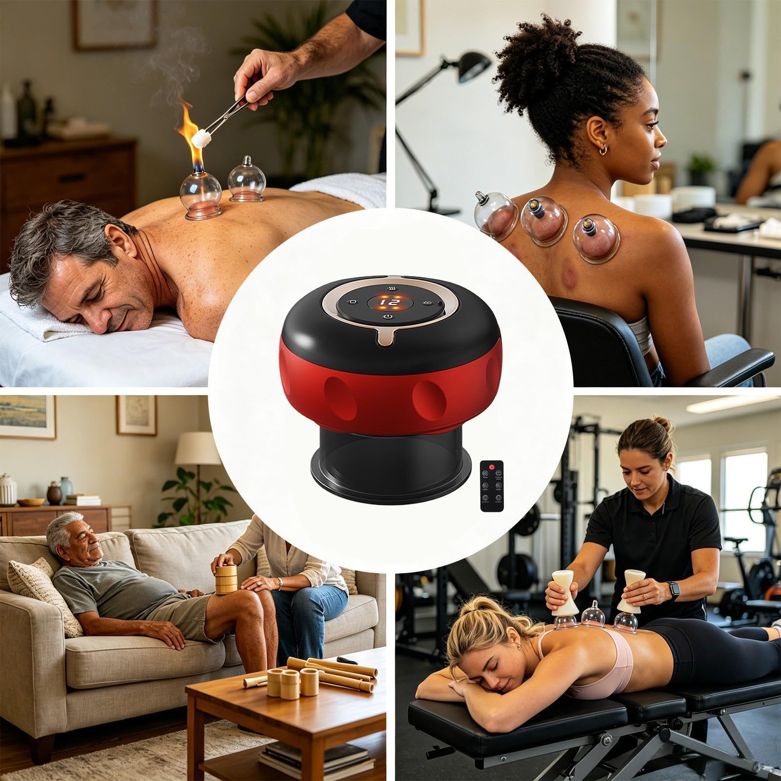 Dispositivo Inteligente De Ventosas 12 Niveles De Vacío, Copas Eléctricas | Masajeador de Ventosas con Control Remoto Para Cuerpo Cuello Piernas Pie Recuperación Relajación