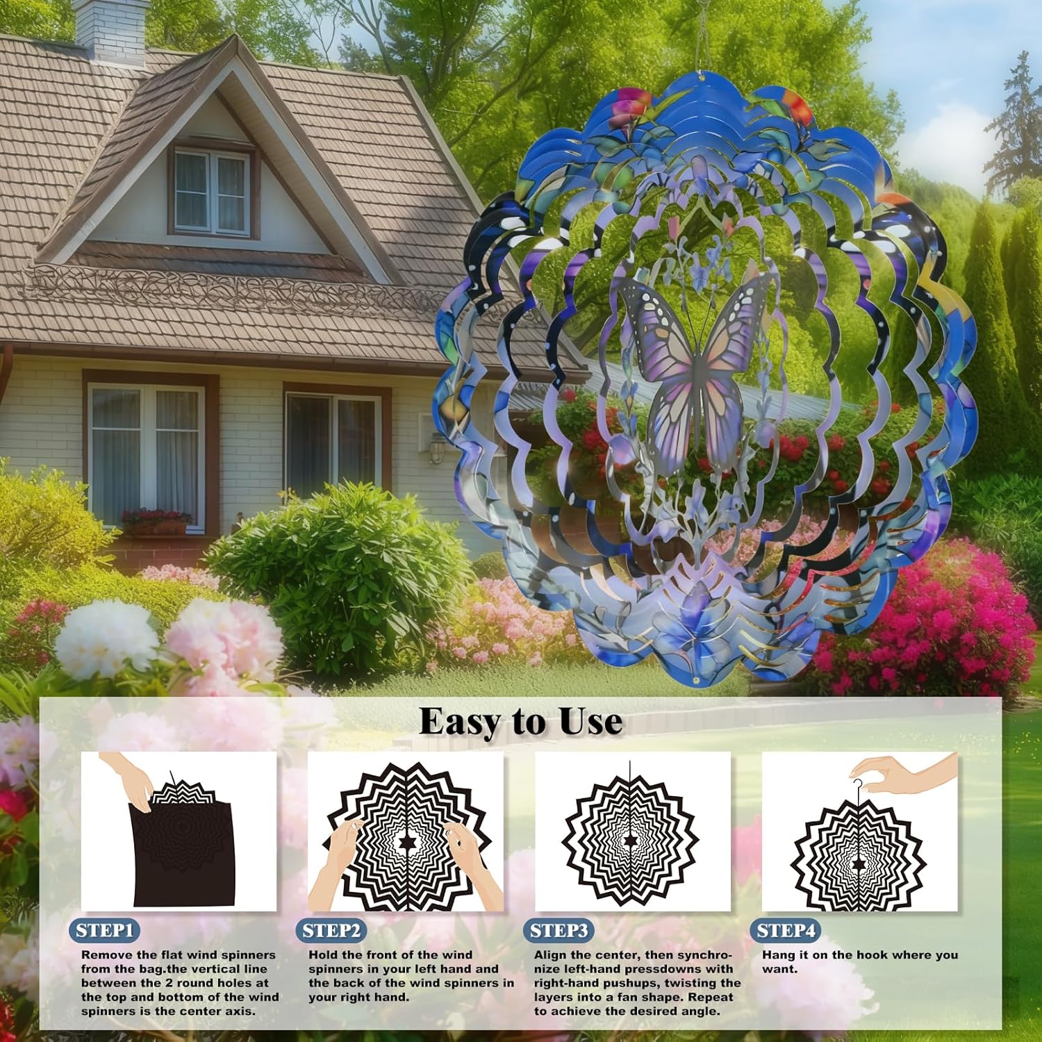 Wind Spinners Outdoor Butterfly - Birthday Gifts for Women Men Mom Grandma, Hanging Butterflies 12 inch 3D for Garden Decor for Outside, Patio, Yard, Outdoor