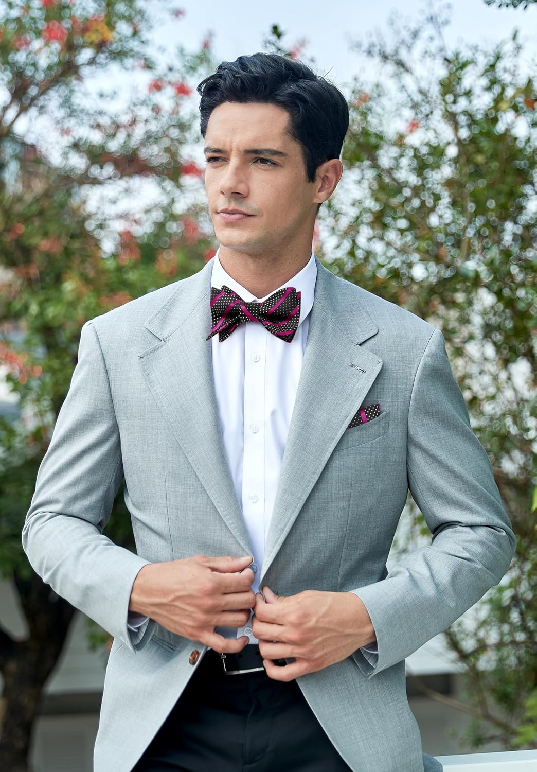 HISDERN Bow Ties for Men Striped Bowties Men's Self Tie Bowtie Handkerchief Formal Tuxedo Wedding Bowties and Pocket Square - Image 4