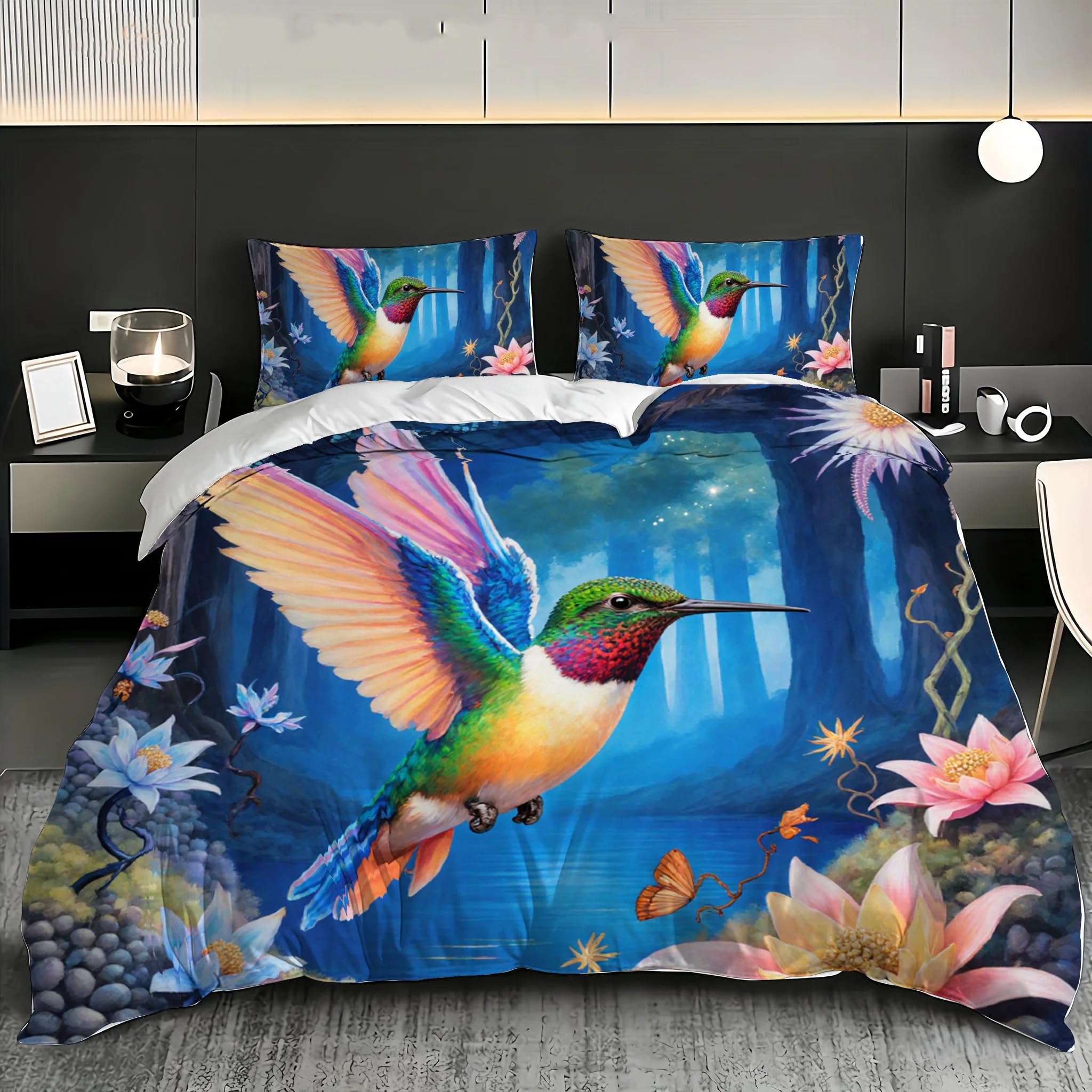 Housse de couette colibri bleu 220x240 pour une chambre parentale apaisante