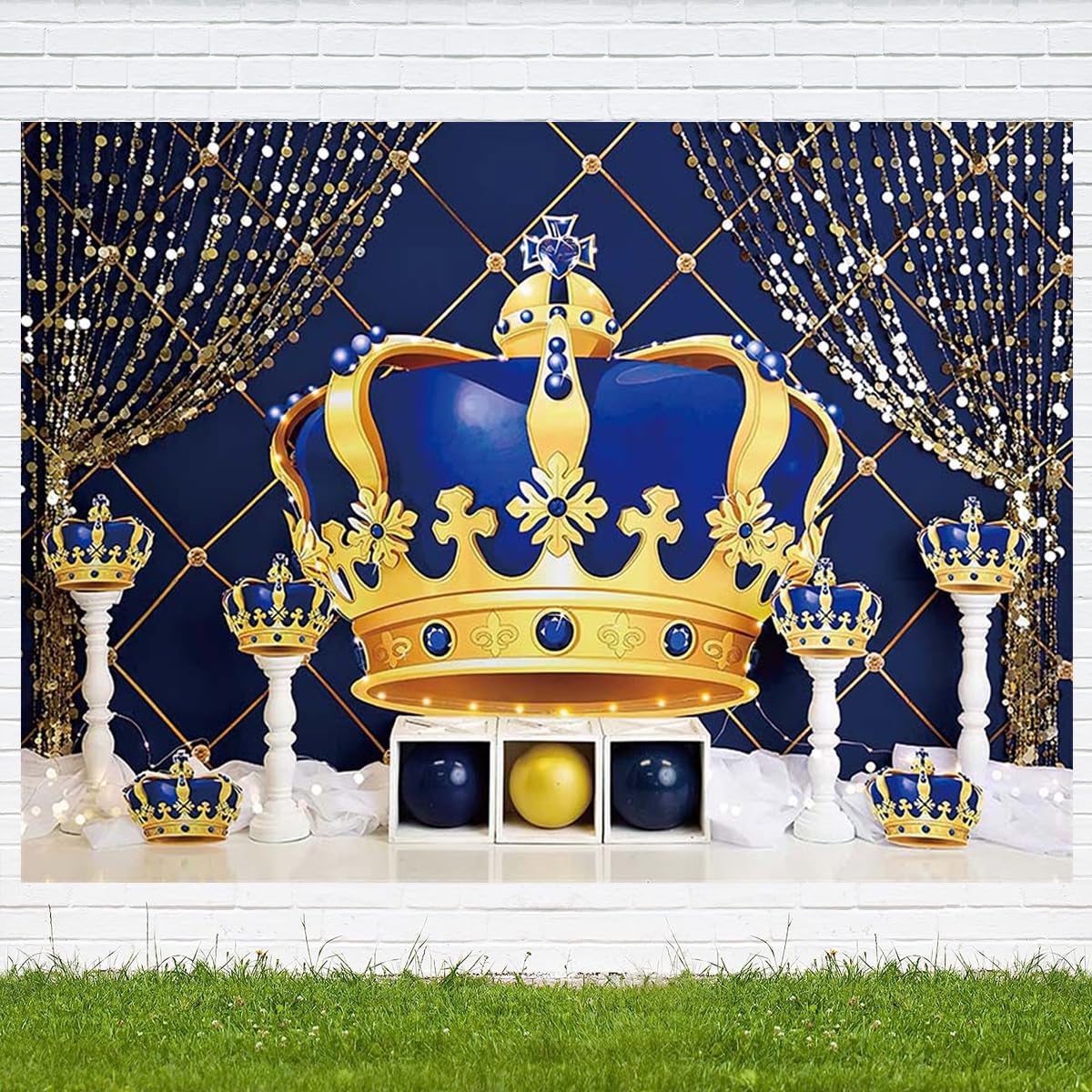Runder Geburtstagshintergrund Royalblau Mit Krone – 2 M Durchmesser, Polyester, Für Jungen-Party