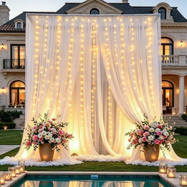 White Tulle Backdrop With Lights