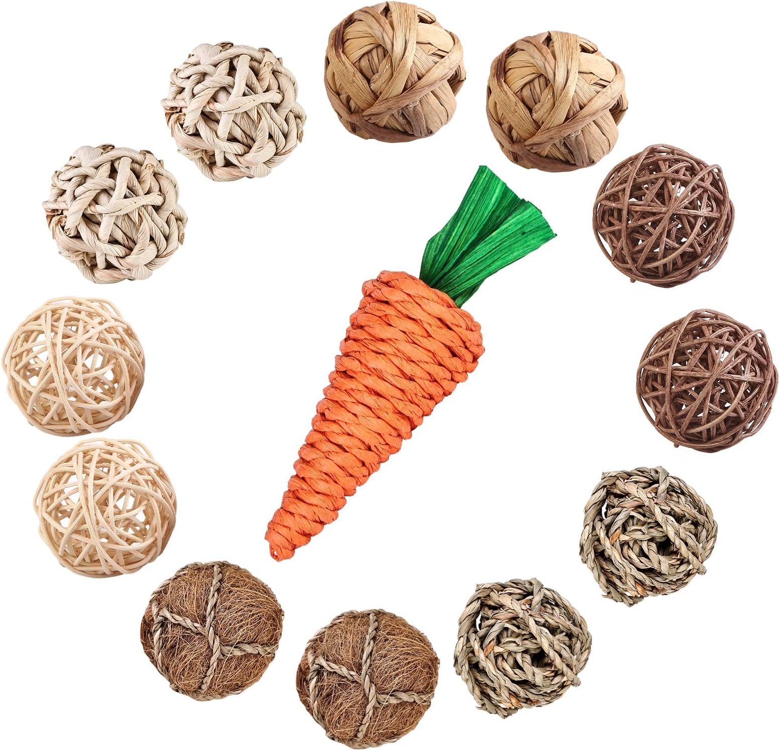 13 Stück Kaubälle Für Kleintiere - Naturgras Spielzeug Für Kaninchen, Meerschweinchen & Hamster