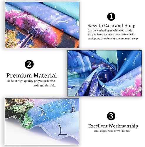 Miniatura 9 de Avinyl Tapiz espacial de luz negra para dormitorio, diseño de cascada de luz negra, para colgar en la pared, reactivo a los rayos UV, luna, galaxia,