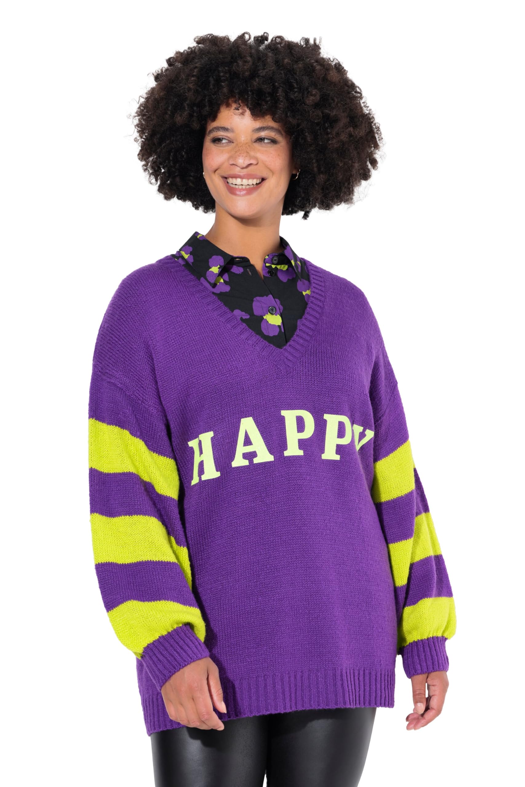 Angel of Style Damen große Größen Übergrößen Plus Size Pullover, Oversized, Happy, Ringel-Ärmel 835298