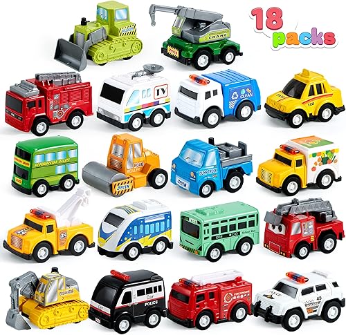 Miniatura 2 de JOYIN Juego de 18 autos de tracción hacia atrás y 18 piezas de juguete de goma suave, mini vehículos de juguete, auto para niños pequeños, recuerdos