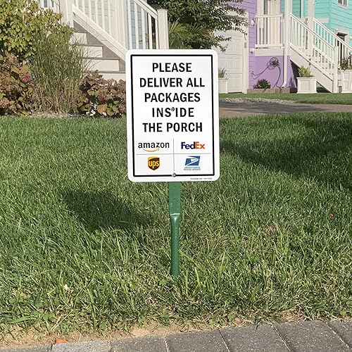 Miniatura 4 de SmartSign Letrero de metal con símbolos "Please Deliver All Packages Inside The Porch" de 10 x 7 pulgadas, aluminio laminado inoxidable de 40 mil,