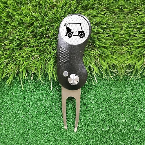 Vista 18 de Myartte Herramienta de reparación Divot de golf, herramienta plegable Divot, cuchilla de acero inoxidable con 2 piezas desmontables de marcador