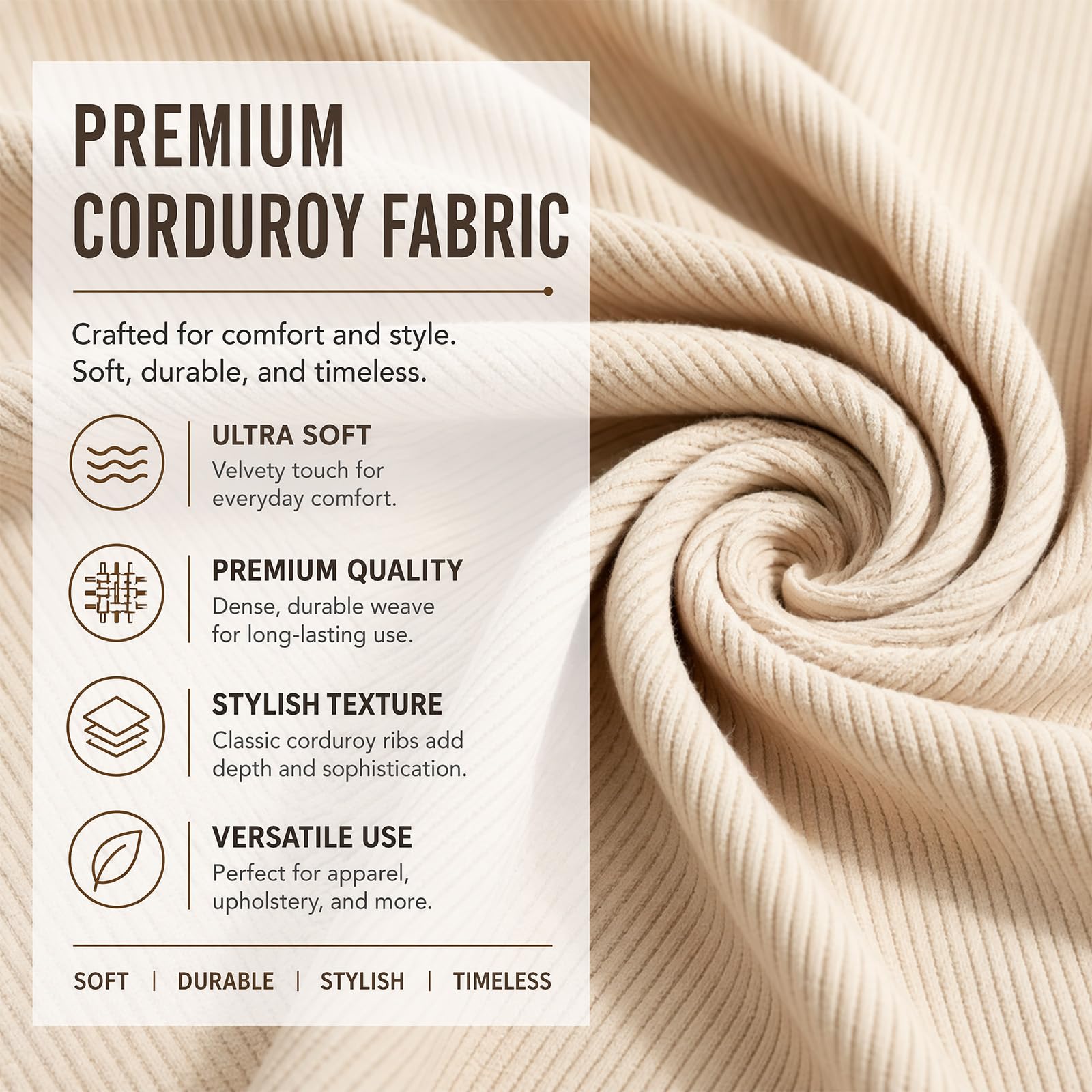 Stoff Meterware Cordstoff Polsterstoff Möbelstoff 5 m x 140 cm Beige, grob gerippt, strapazierfähig, abriebfest, zum Nähen für Sofa, Couch, Kissen, Decke & DIY Möbel und Heimdekoration (5)