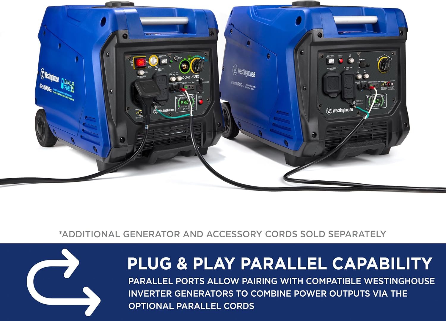 Westinghouse 5000 Peak Watt Super Quiet Portable Inverter Generator, Wheel & Handle Kit, RV Ready 30A Outlet, Gas Powered, CO Sensor, Parallel Capable,Blue