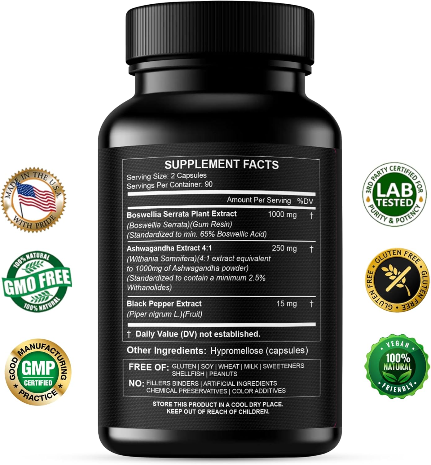 Boswellia Extract and Ashwagandha Capsules 2000 mg - Strong Natural Support Pills 3 Month Supply - Consentrated Boswellia Serrata 65% Boswellic Acid with Ashwagandha Powder Supplement