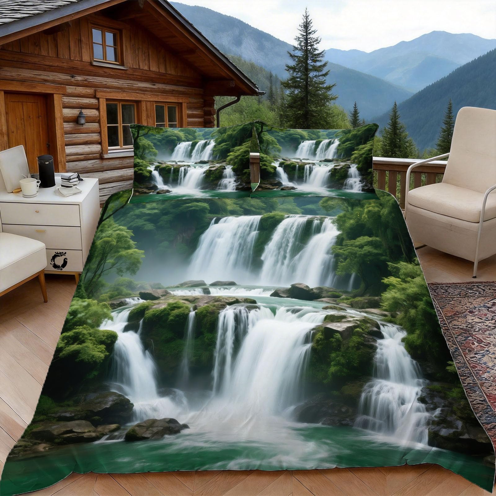 Housse de couette 200x200 cm forêt montagneuse pour créer une ambiance naturelle dans la chambre