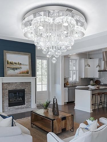 Miniatura 4 de Flashing God W24inches - Lámpara moderna para comedor, lámpara de cristal con forma de gota de lluvia, lámpara de techo de montaje empotrado,