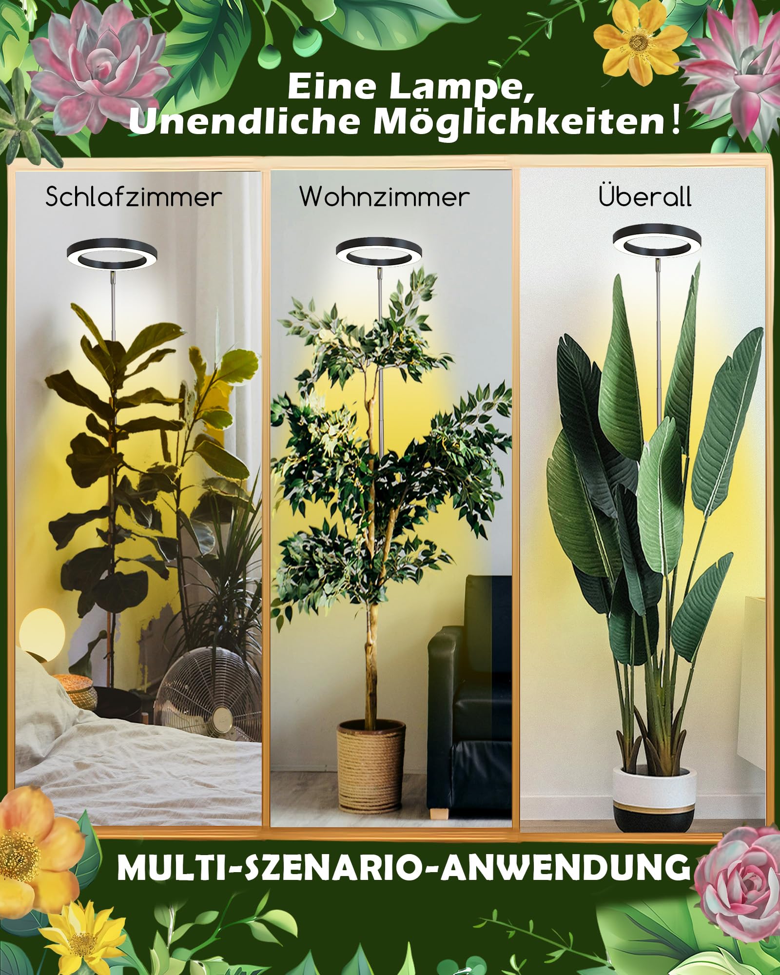 Wachstumslampe für Zimmerpflanzen LED Grow Light Full Spectrum,35~155cm Wachstumslampe höhenverstellbar,8/12/16Stunden Timer,10 Helligkeitsstufen,4 Meter Stromkabel,5V Adapter,Schwarz,2PCS