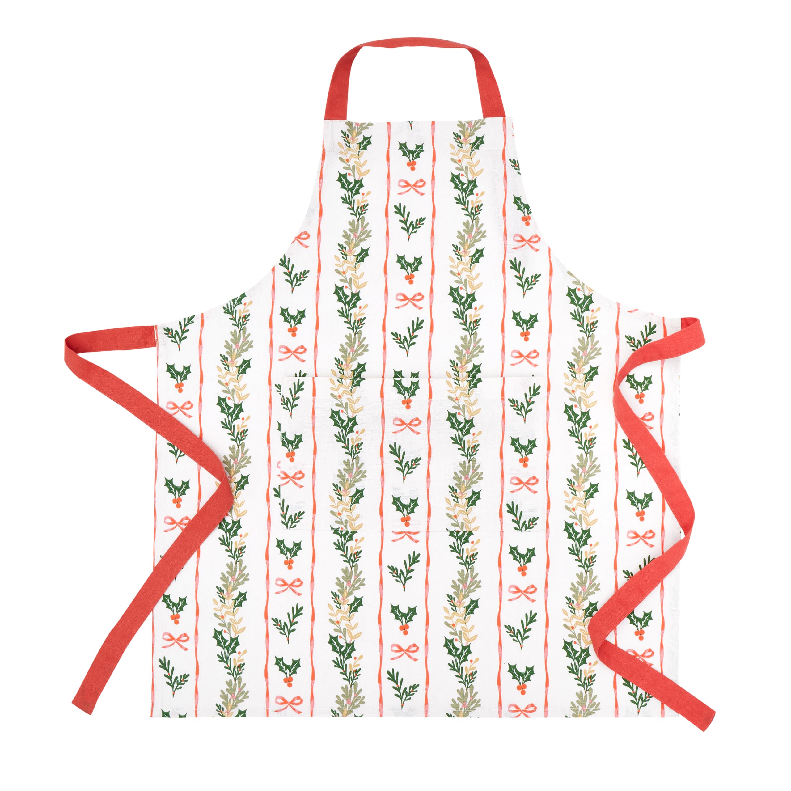 Catherine Lansfield - Kitchen Apron - Christmas Holly Stripe - White