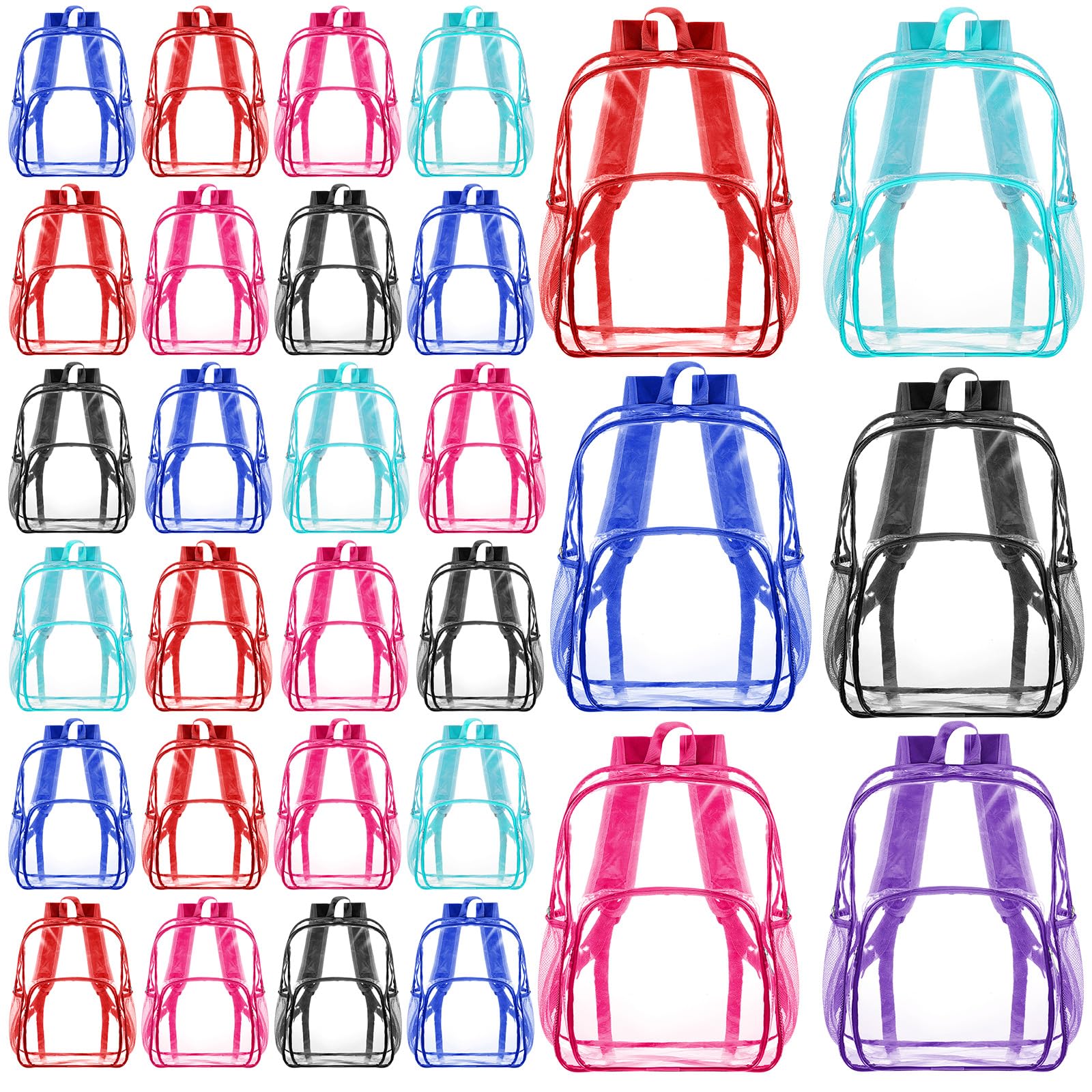 Amylove Clear Backpack bulk for Stadium Events Heavy Duty PVC Transparent Bookbag for College Workplace Security (36 Pcs,15 Inches,Multicolor)