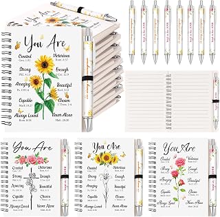 Colarr 12 Sets Christian Gifts for Women Notebook Pen Gift Set, You Are | Notebook Bulk, Religious Prayer Journal for Woman, Church Scripture Note Books with Bible Verse Pens