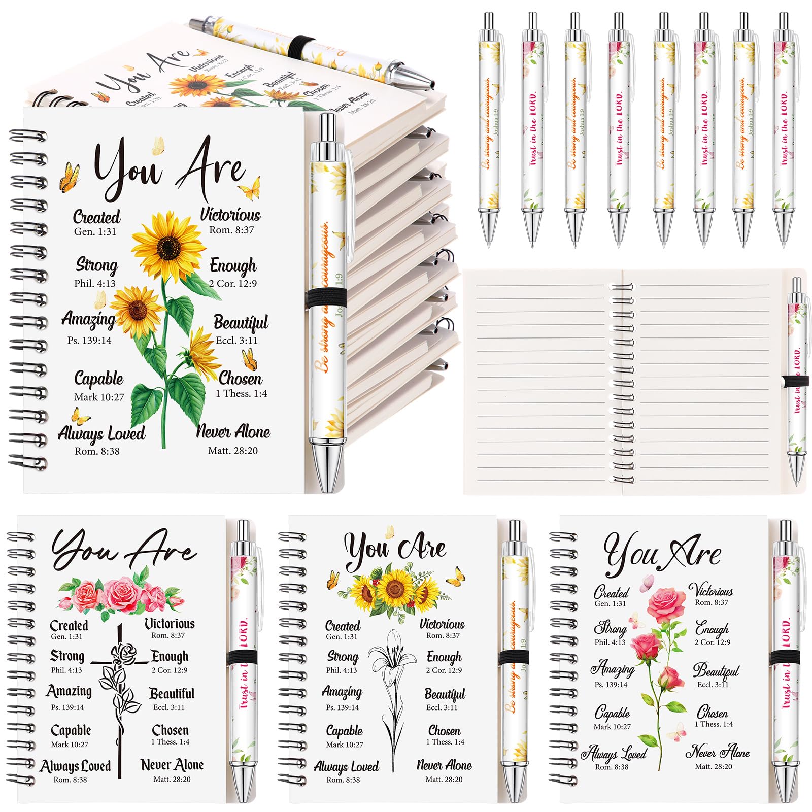 Colarr 12 Sets Christian Notebooks Bulk Christian Gifts for Women Pen and Notebook Gift Set Religious Prayer Journal for Woman Church Scripture Note books with Bible Verse Pens(You Are)