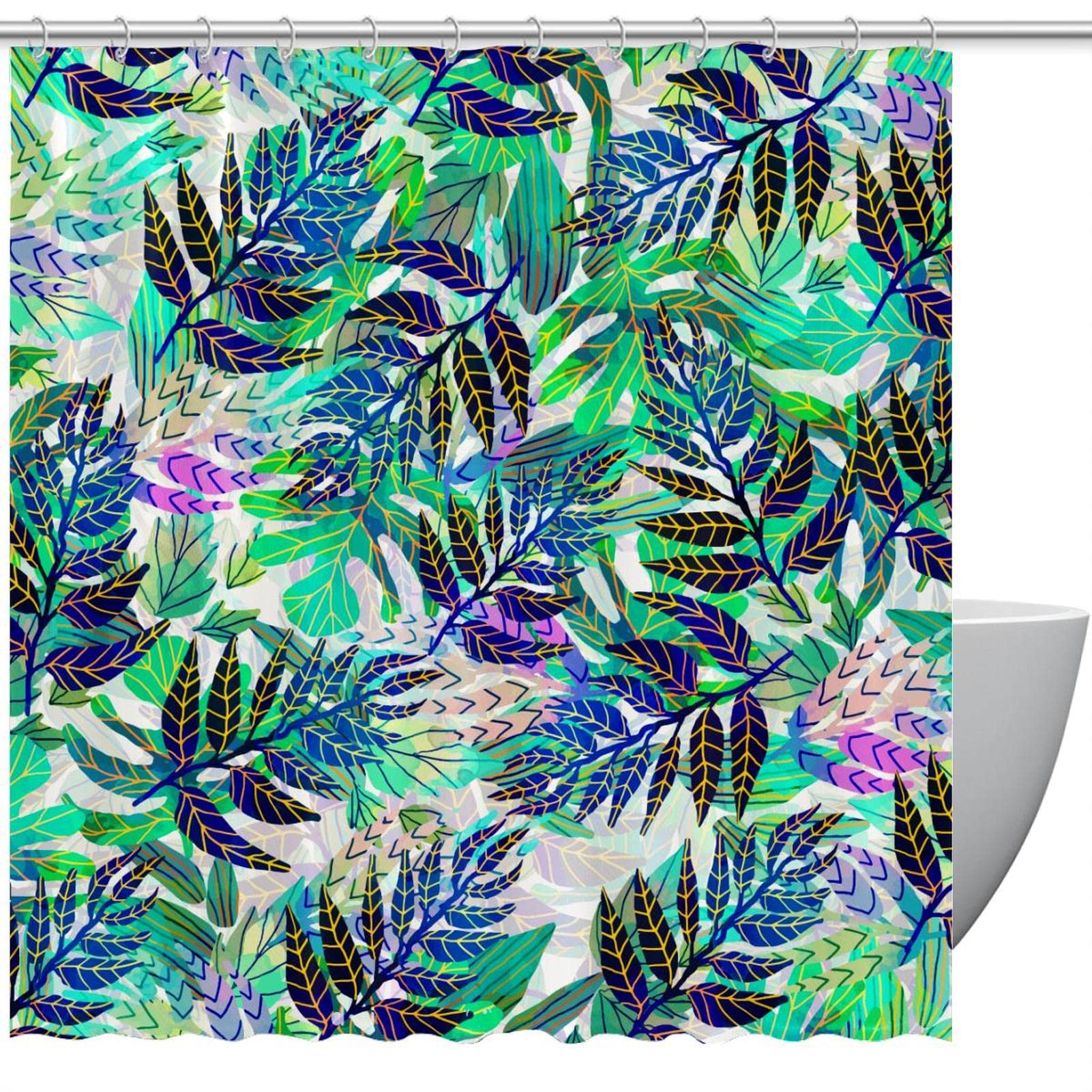 Rideau de douche feuilles vertes tropicales imperméable coloré de taille 183x183 cm