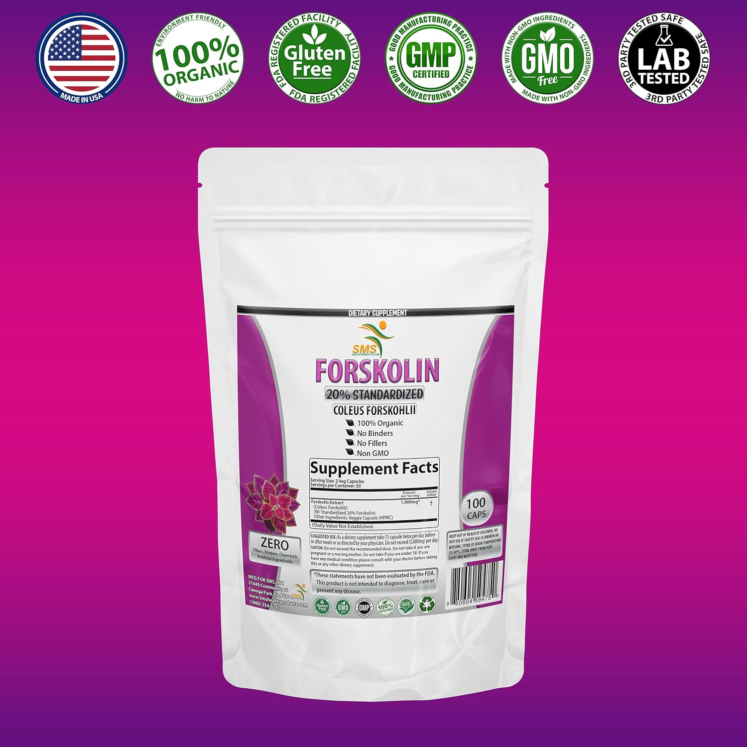 Pure Forskolin Extract Supplement with Potent Coleus Forskohlii 20% Standardized 1,000 mg for Enhanced Energy - Plant-Based Energy Supplements for Women and Men - 100 Veggie Capsules - Image 4
