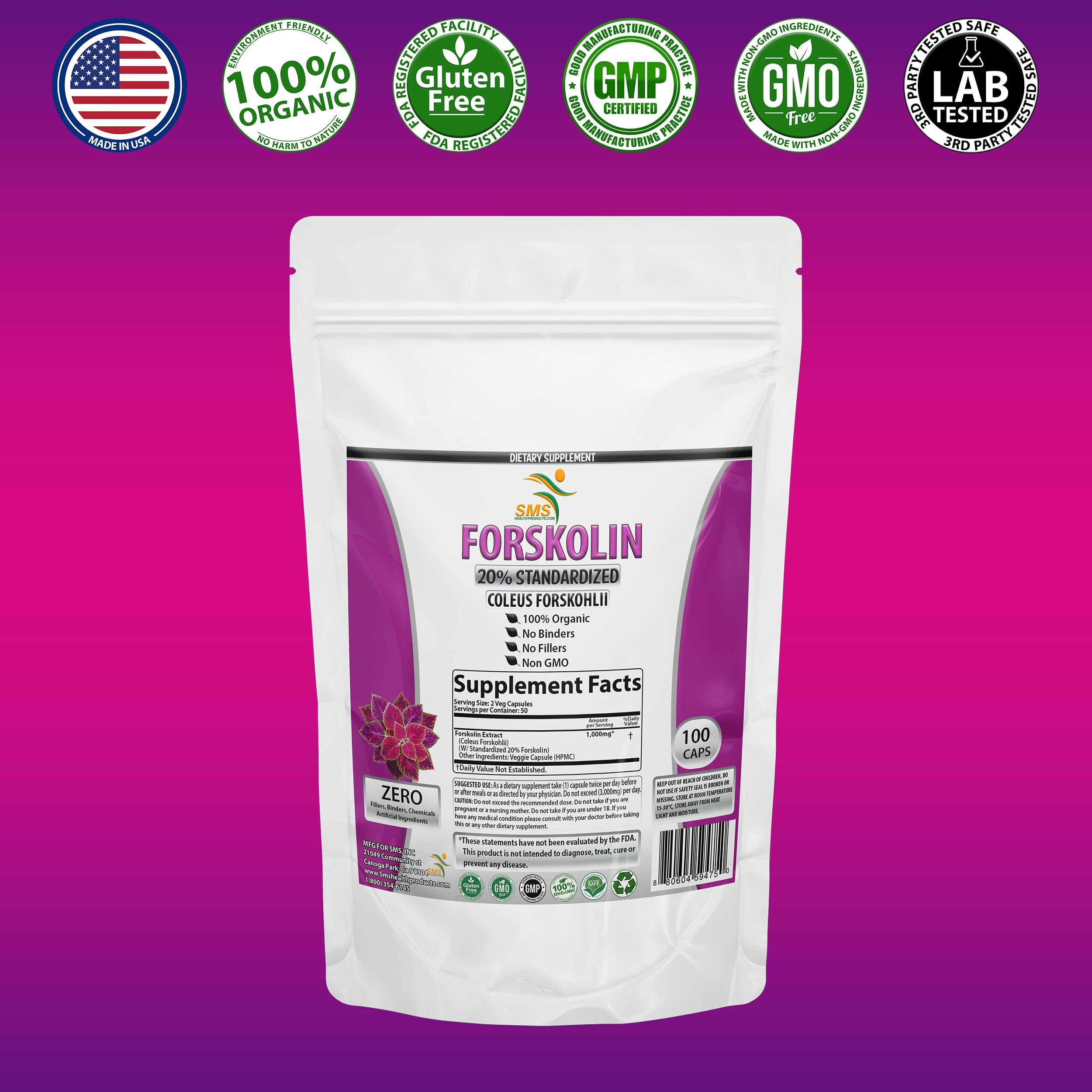 Pure Forskolin Extract Supplement with Potent Coleus Forskohlii 20% Standardized 1,000 mg for Enhanced Energy - Plant-Based Energy Supplements for Women and Men - 100 Veggie Capsules — Amazon image 4
