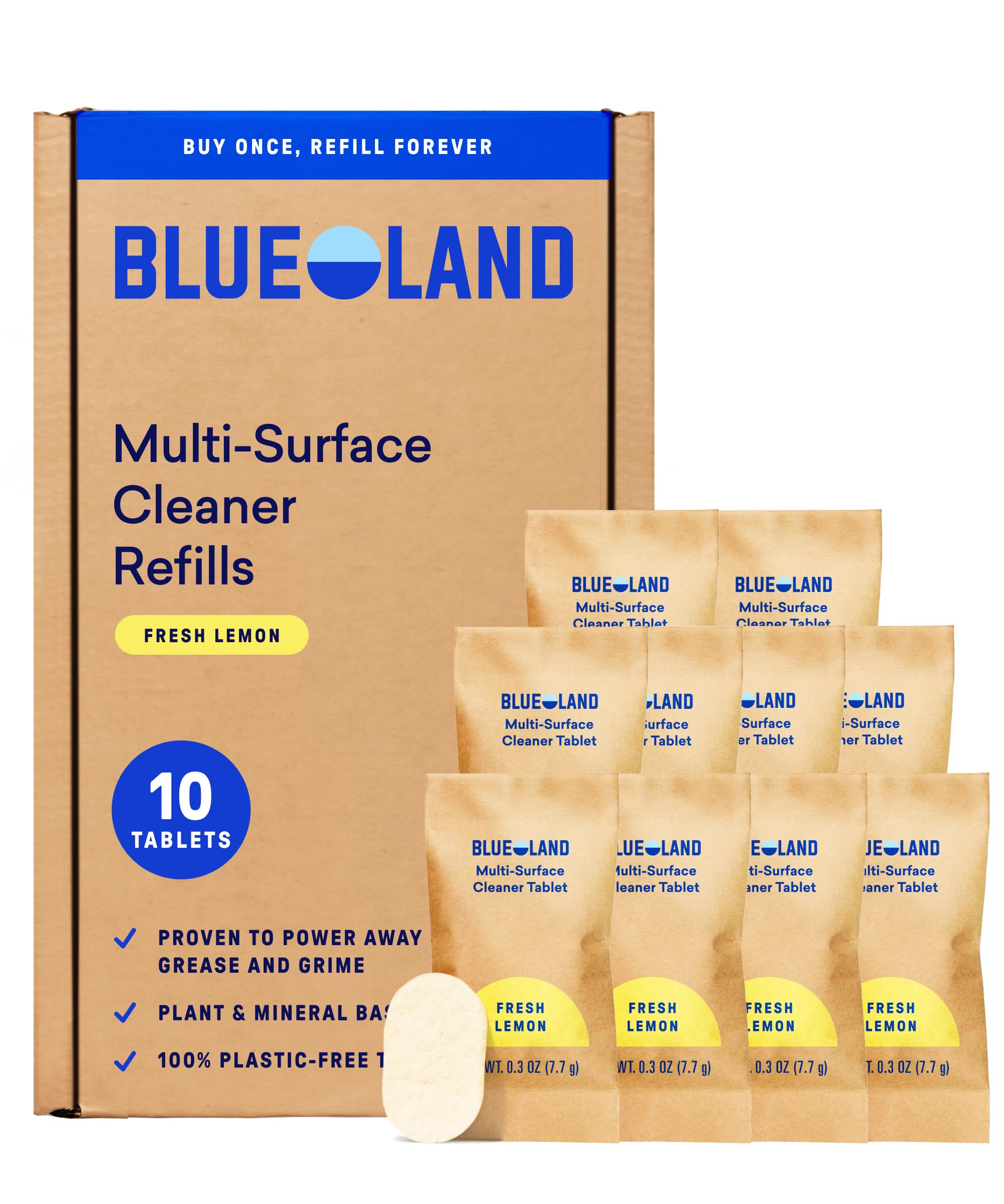 Multi-surface Cleaner, 10 Refill Tablets, Fresh Lemon Scent, All-Purpose, Eco-Friendly Cleaning Supplies, 10 x 24 Fl oz