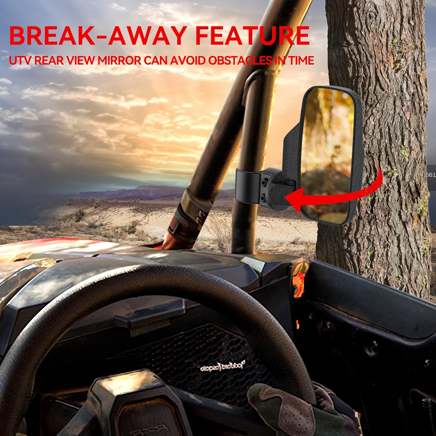 Universal UTV Side Mirrors,UTV Mirror with Two Installation Methods Compatible with 2015-2024 Polaris Ranger 570 900 XP 1000 RZR General Can-Am Defender (Fits Pro-fit Cage and Roll Bar)