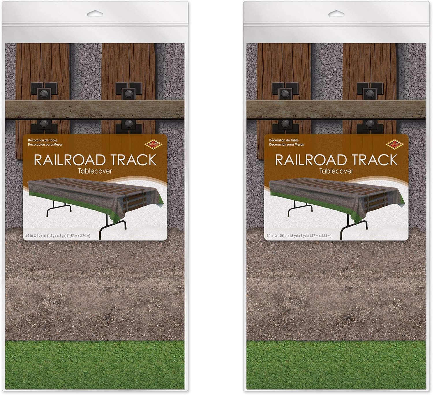 Beistle Railroad Tablecover, 54” x 108”, 2 Piece – Plastic Table Cloth, Train Party Decorations, Steam Train Party, World Traveler Party Supplies