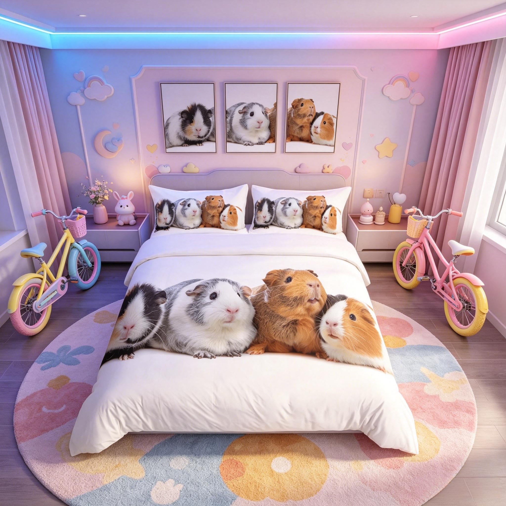Homemissing Cute Guinea Pig Bedding Set for Girls Boys Children Kids 3D Pet Mouse Comforter Cover Funny Animal Duvet Cover Child Bedspread King Size 3Pcs — image 1