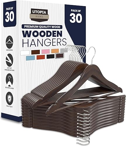 Miniatura 10 de Utopia Home Perchas de Madera Premium Paquete de 30 - Percha para Abrigos Duradera y Delgada - Perchas para Trajes con Gancho Giratorio de 360 Blanco