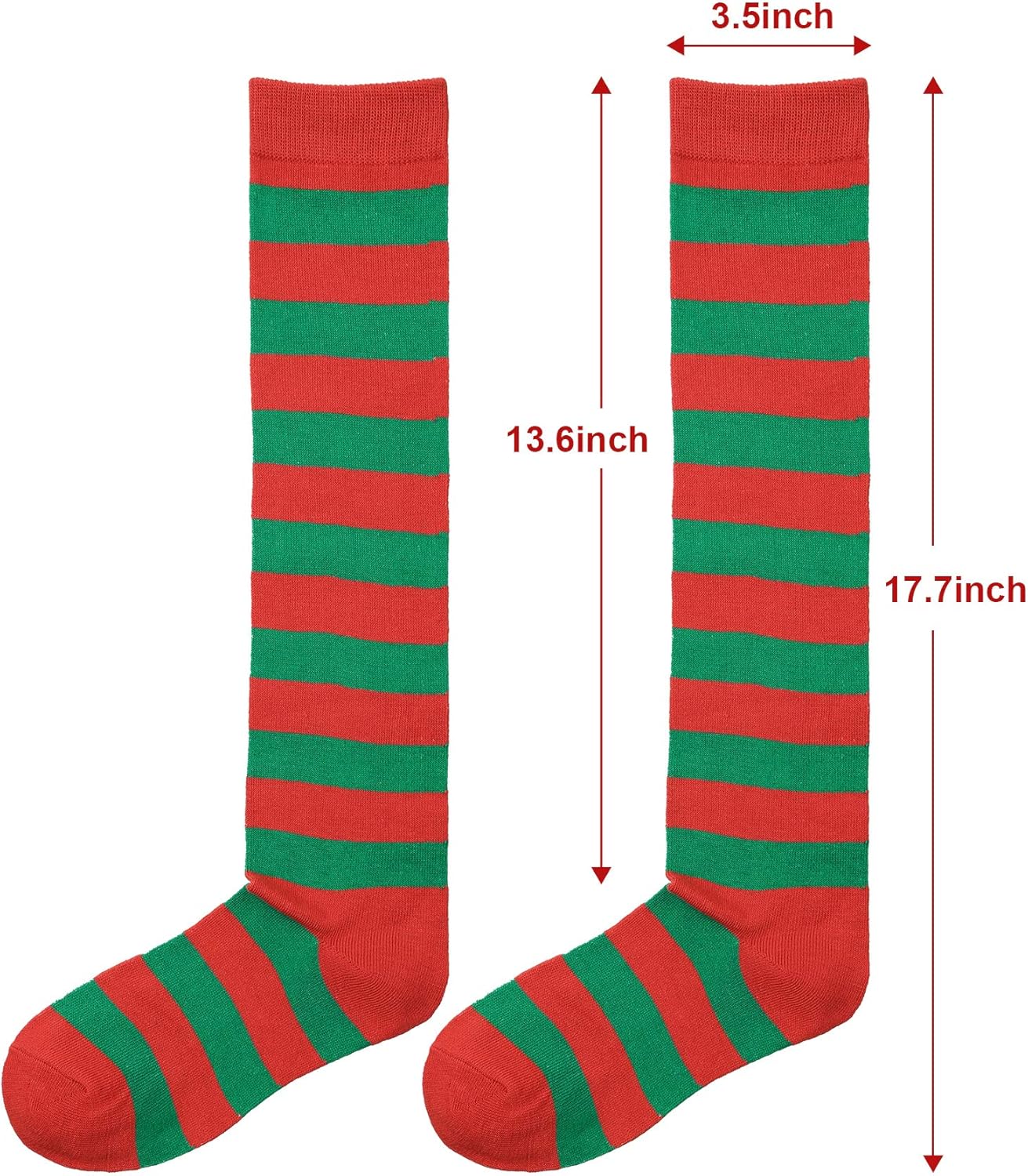 SATINIOR 4 Pair Christmas Red and Green Striped Socks Elf Candy Knee High Socks Xmas Stockings for Women Girls - Image 4