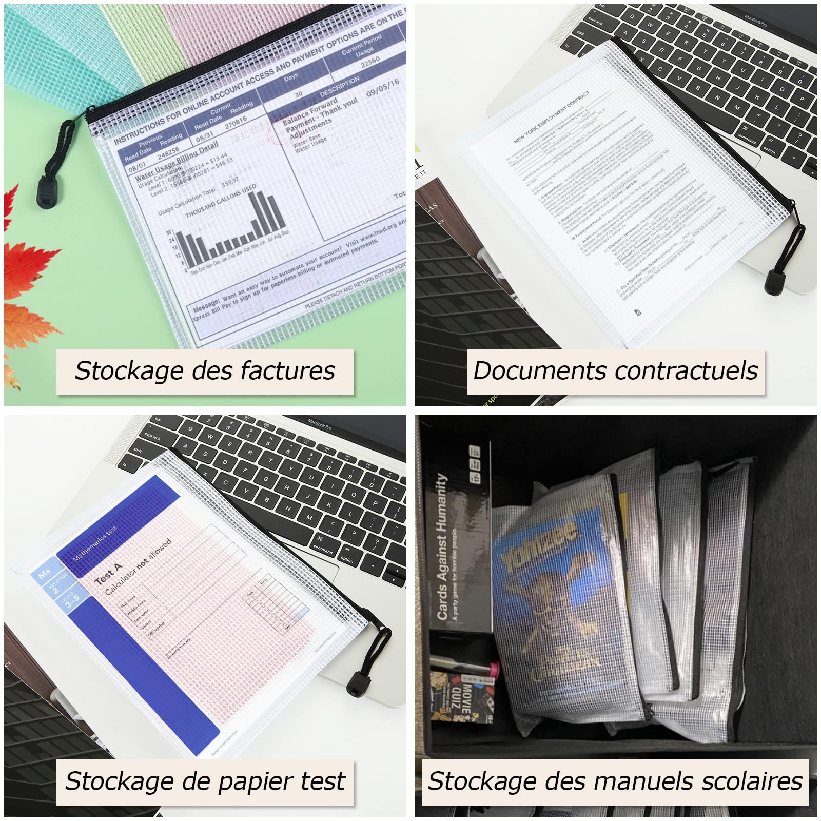 ASelected 40 Pezzi Buste con Zip A4, Cartelline Portadocumenti in Rete Trasparente con Cerniera Nera, Porta Documenti in PVC per Ufficio, Compiti, Ricevute e Archivio