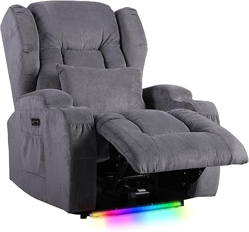 Miniatura 9 de VUYUYU Sillón reclinable eléctrico para personas mayores, silla elevadora de terciopelo con masaje y calefacción, sillas reclinables móviles con
